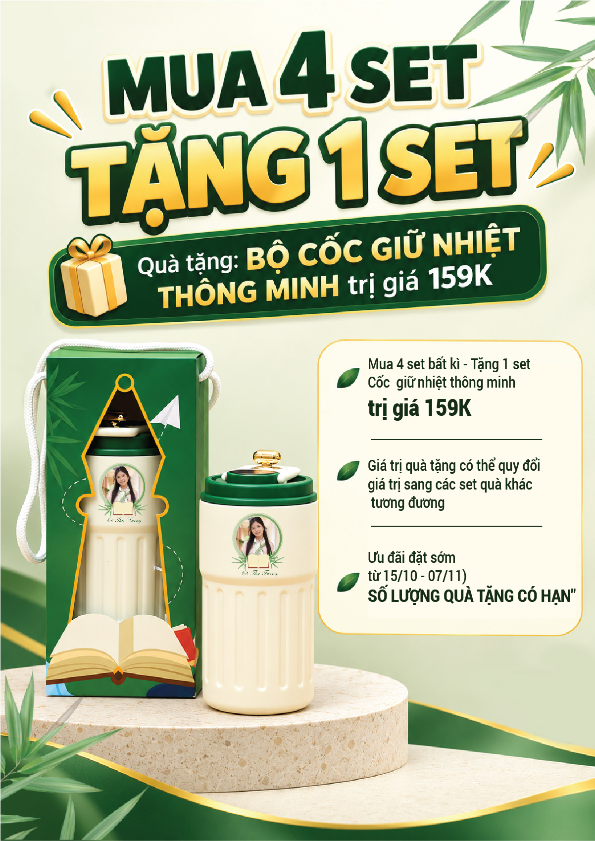 Ưu đãi Mua 4 Set Tặng 1 Set Cốc Giữ Nhiệt Thông Minh 159K